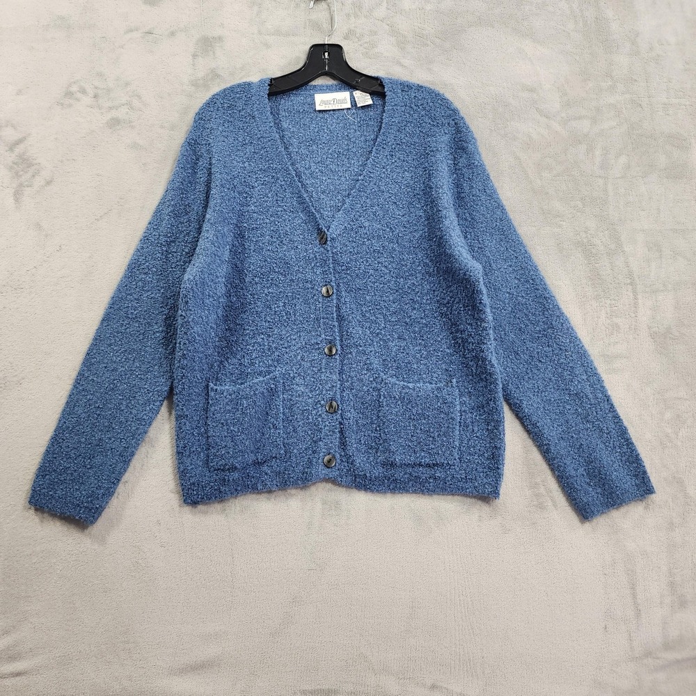 Vintage Laura Daniels Cardigan Sweater Womens‎ PL PETITE Blue Boucle Knit V-Neck